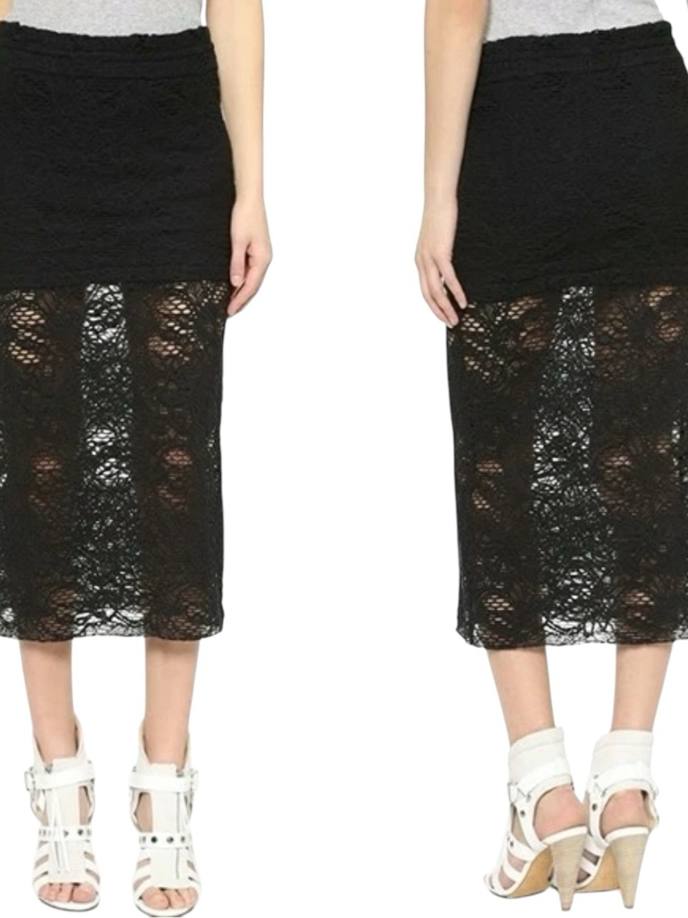 IRO Black Lace Midi Skirt With Mini Slip Size 40 Excellent Condition